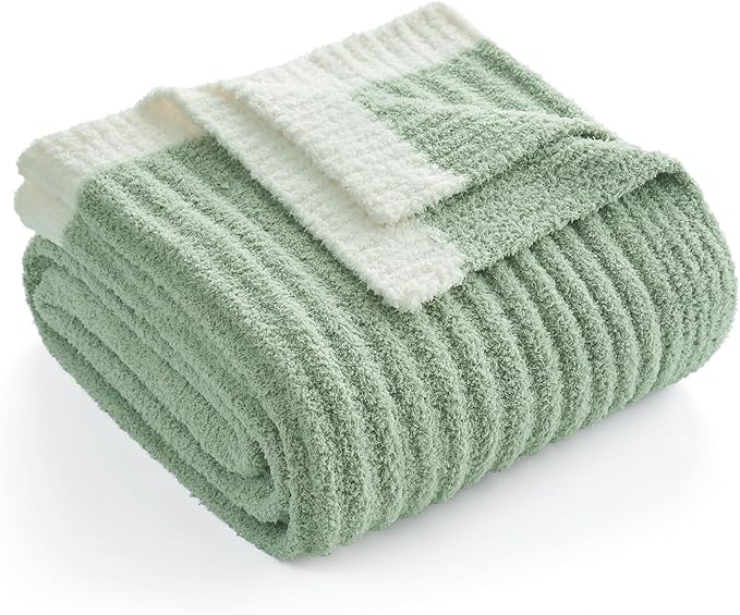 Reversible Ribbed Knit Throw Blanket for Sofa, Couch, and Bedroom