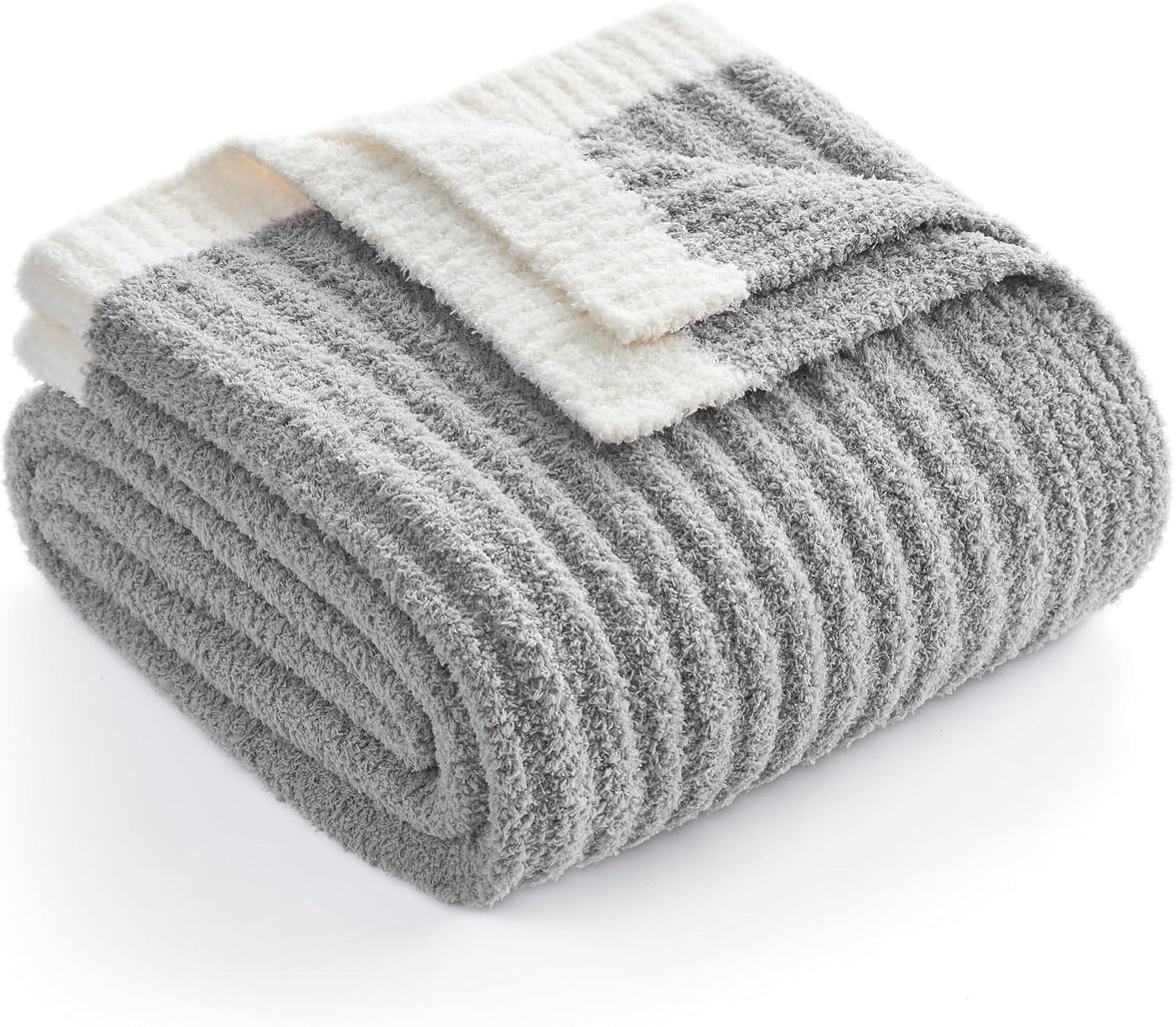 Reversible Ribbed Knit Throw Blanket for Sofa, Couch, and Bedroom