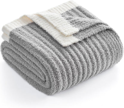 Reversible Ribbed Knit Throw Blanket for Sofa, Couch, and Bedroom