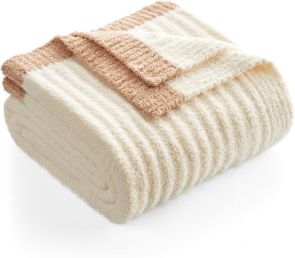 Reversible Ribbed Knit Throw Blanket for Sofa, Couch, and Bedroom