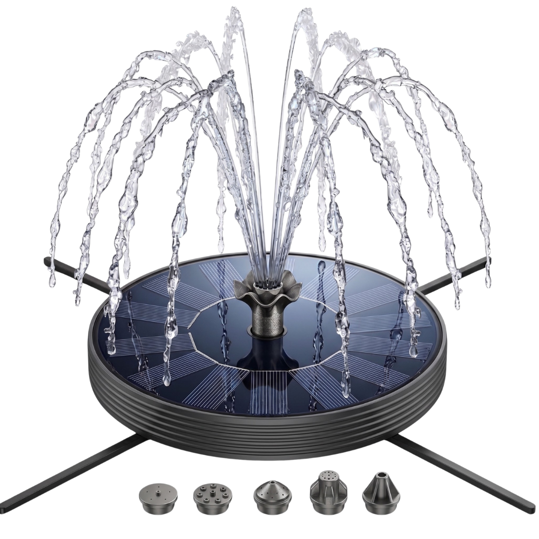Fountain Pump for Solar Birdbath with 6 Nozzles and Glass Panel