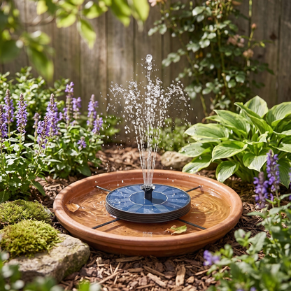 Fountain Pump for Solar Birdbath with 6 Nozzles and Glass Panel