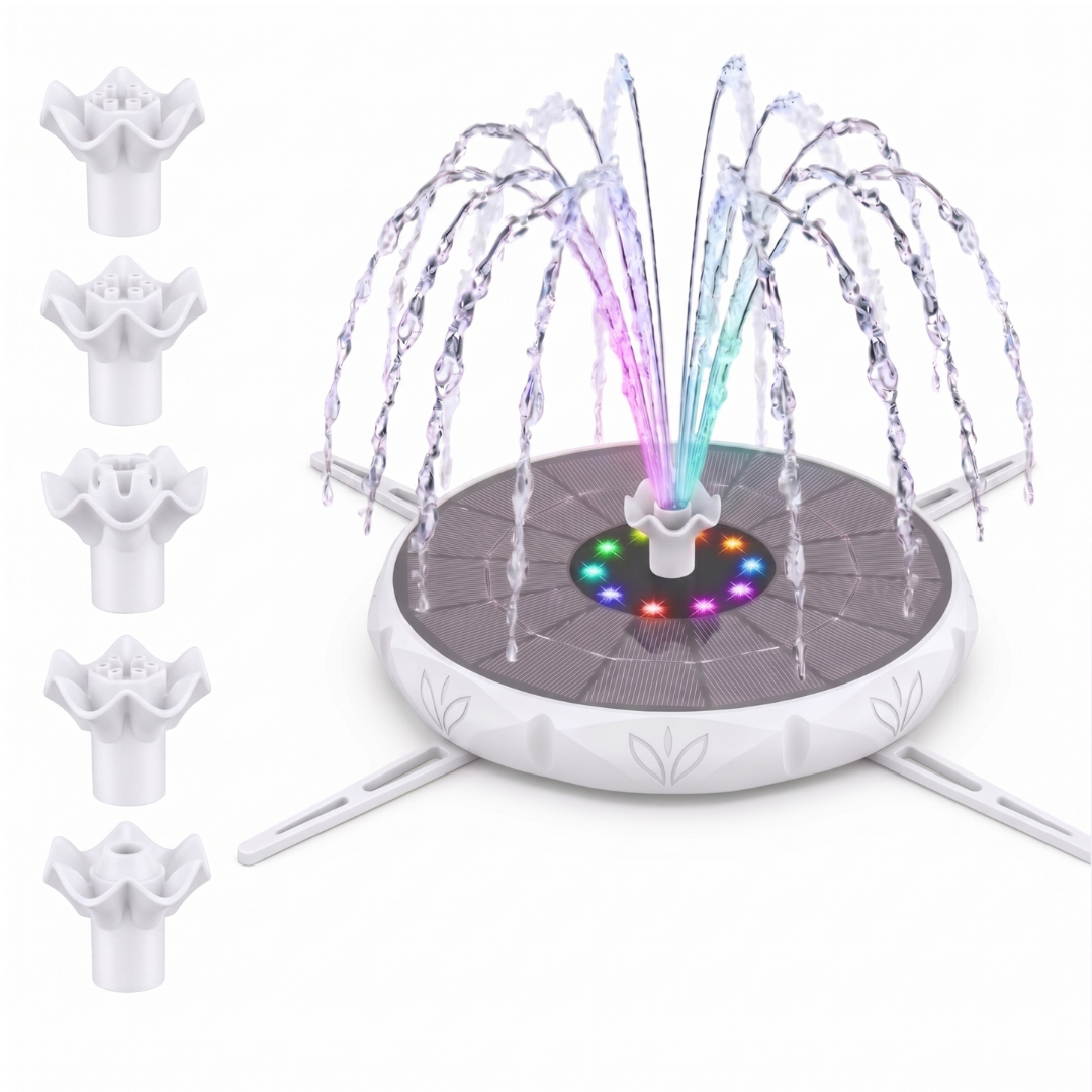 Bird Bath Fountain Powered by Solar Energy with LED Lights and Adjustable Spray
