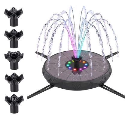 Bird Bath Fountain Powered by Solar Energy with LED Lights and Adjustable Spray