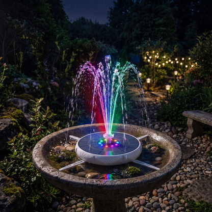 Bird Bath Fountain Powered by Solar Energy with LED Lights and Adjustable Spray