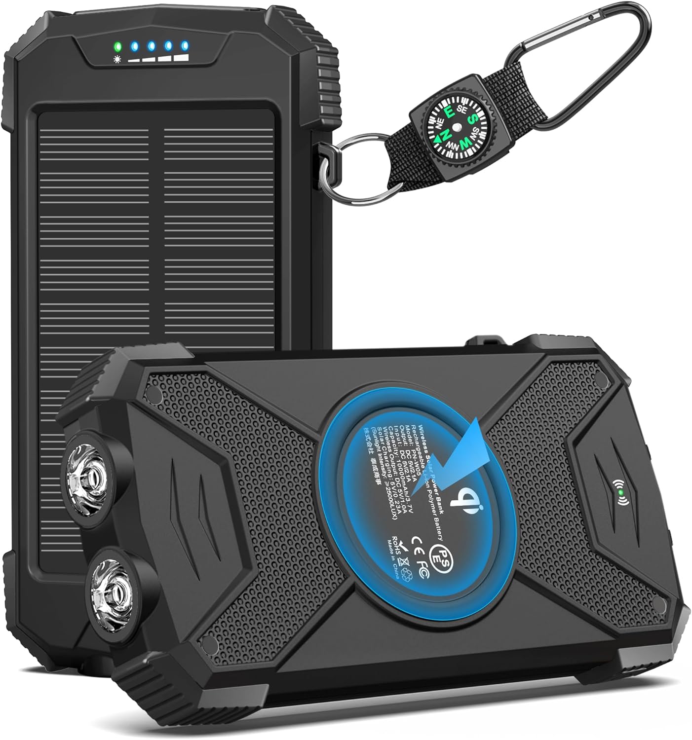 Portable 10000mAh Solar Power Bank with 20W Wireless Charging