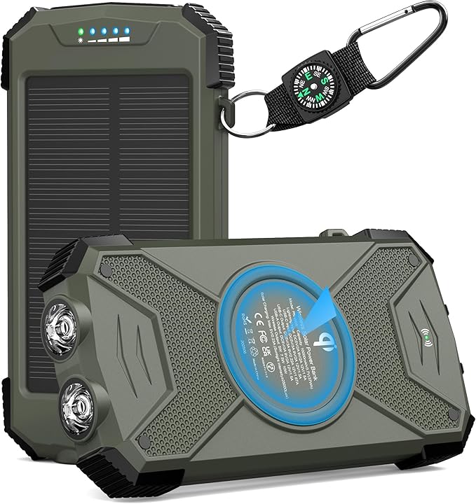Portable 10000mAh Solar Power Bank with 20W Wireless Charging