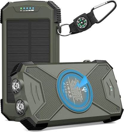Portable 10000mAh Solar Power Bank with 20W Wireless Charging