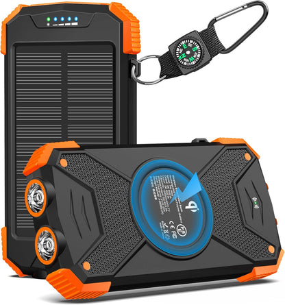 Portable 10000mAh Solar Power Bank with 20W Wireless Charging