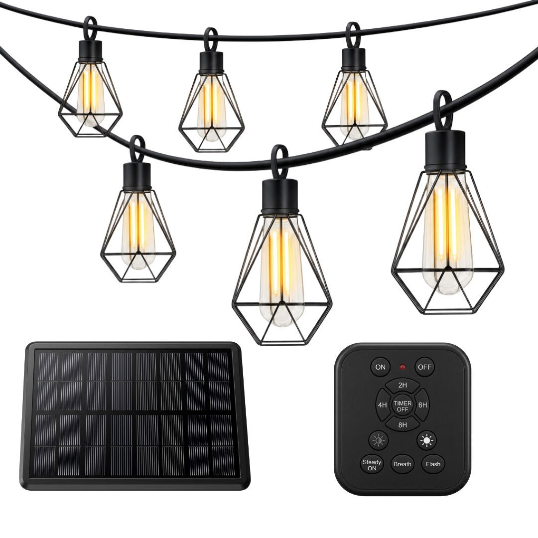 Remote-Controlled Solar Fairy Lights with USB Charging for Outdoor Spaces