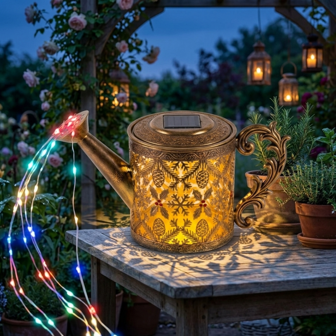 Hanging Garden Light with Solar-Powered Watering Can and 8 Modes