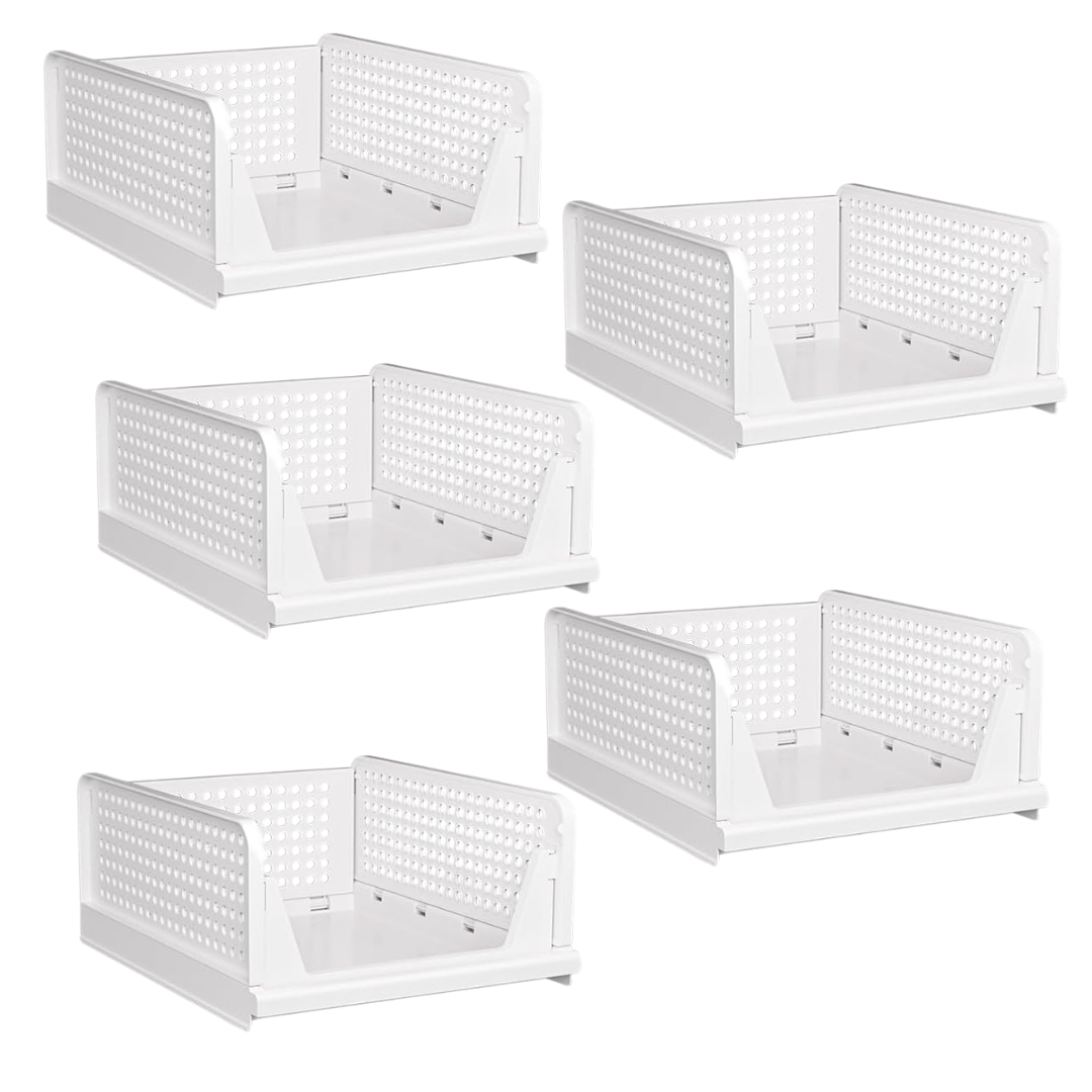 Set of 5 Foldable Storage Bins with Half Pull Rail for Closet Organization