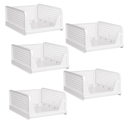 Set of 5 Foldable Storage Bins with Half Pull Rail for Closet Organization