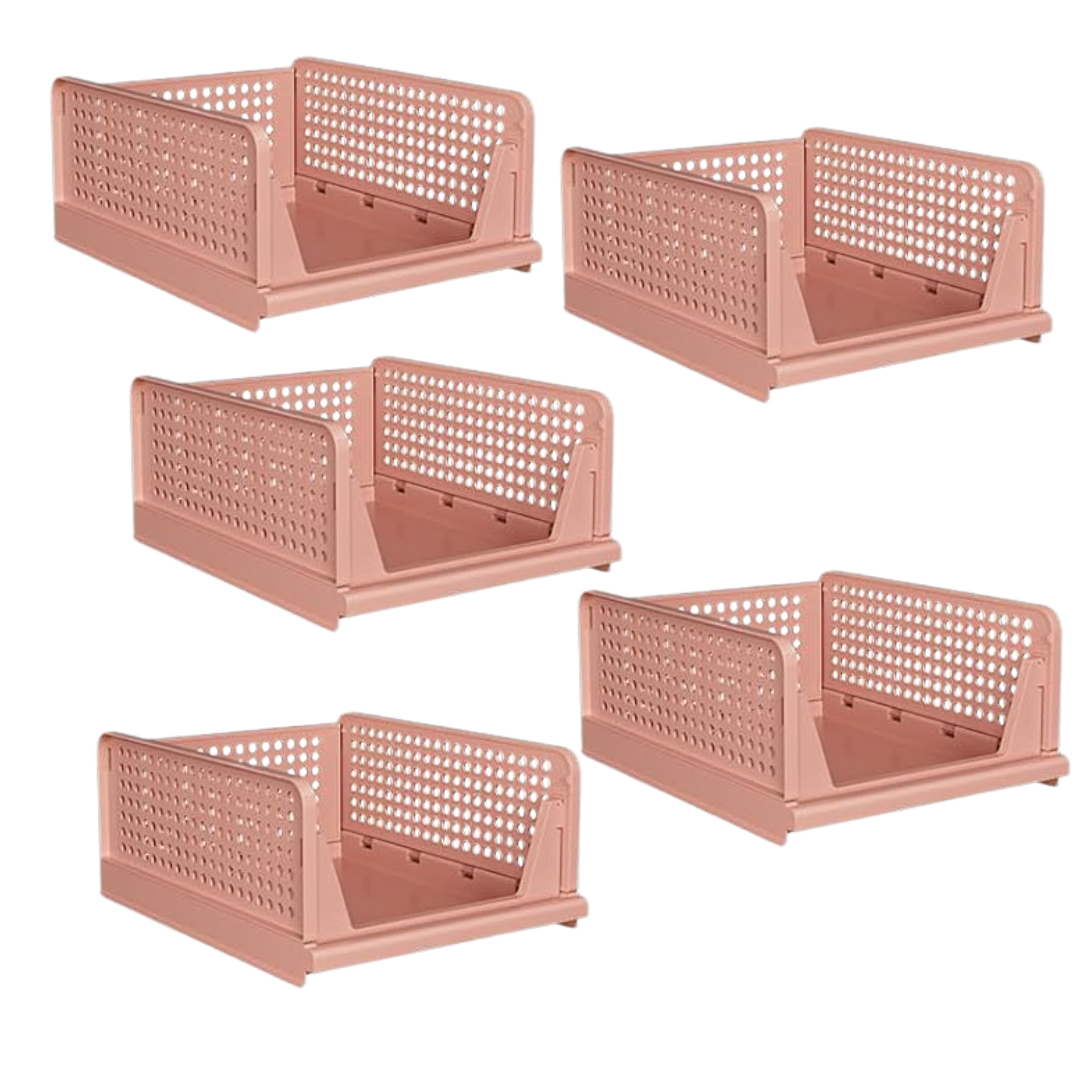 Set of 5 Foldable Storage Bins with Half Pull Rail for Closet Organization