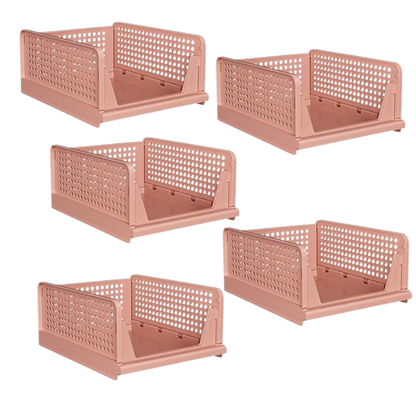 Set of 5 Foldable Storage Bins with Half Pull Rail for Closet Organization