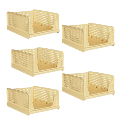 Set of 5 Foldable Storage Bins with Half Pull Rail for Closet Organization