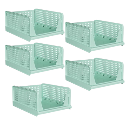 Set of 5 Foldable Storage Bins with Half Pull Rail for Closet Organization