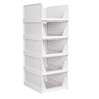 Set of 5 Foldable Storage Bins with Half Pull Rail for Closet Organization