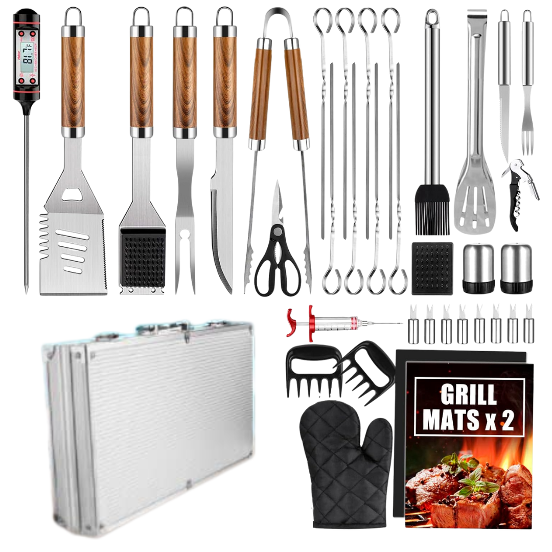 BBQ Grill Tool Set in Aluminum Case - Stainless Steel Accessories