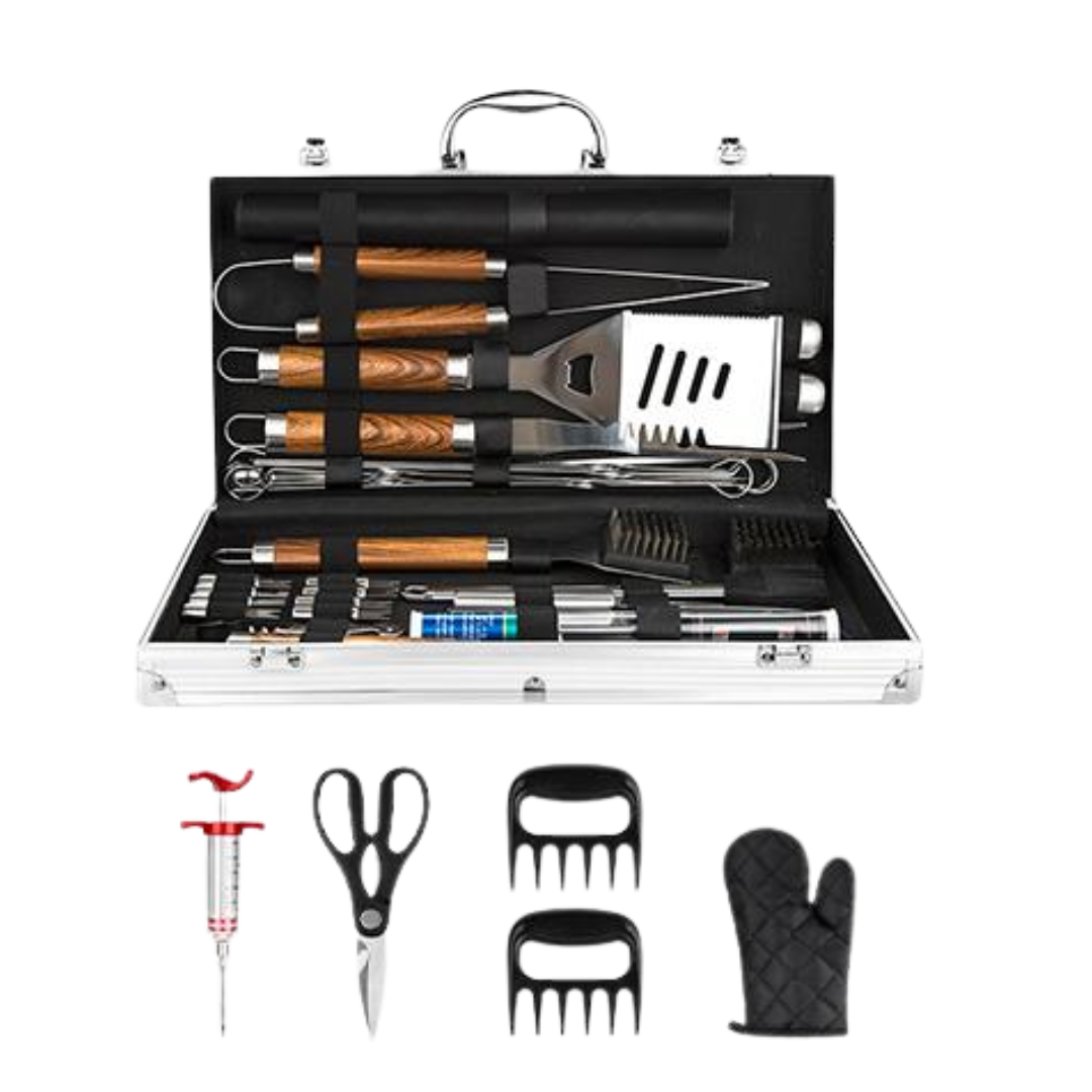 BBQ Grill Tool Set in Aluminum Case - Stainless Steel Accessories