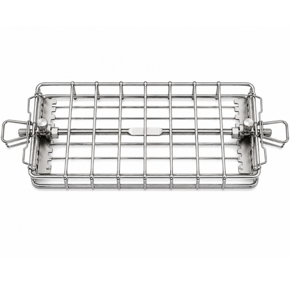 BBQ Rotisserie Basket in Stainless Steel for Various Spit Rod Sizes