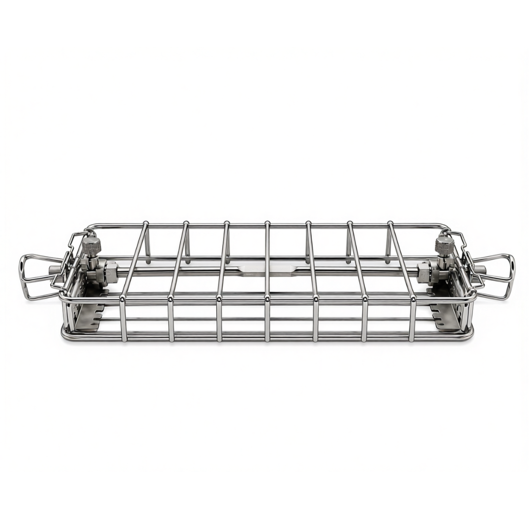 BBQ Rotisserie Basket in Stainless Steel for Various Spit Rod Sizes