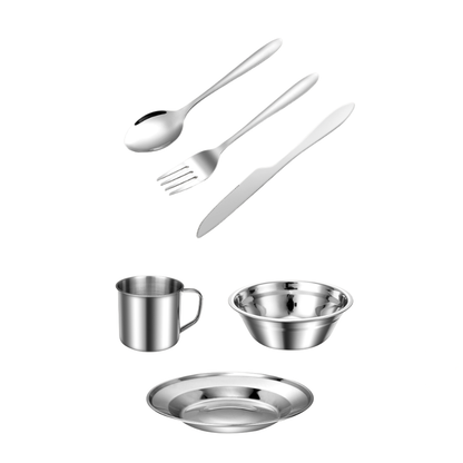 29-Piece Camping Dinnerware Set in Stainless Steel with Mesh Organizer