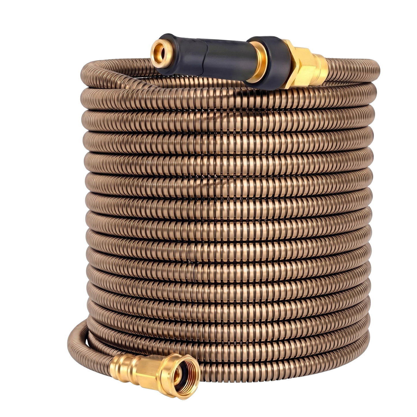 100 ft Metal Water Hose with Brass Nozzle – Stainless Steel Garden Hose