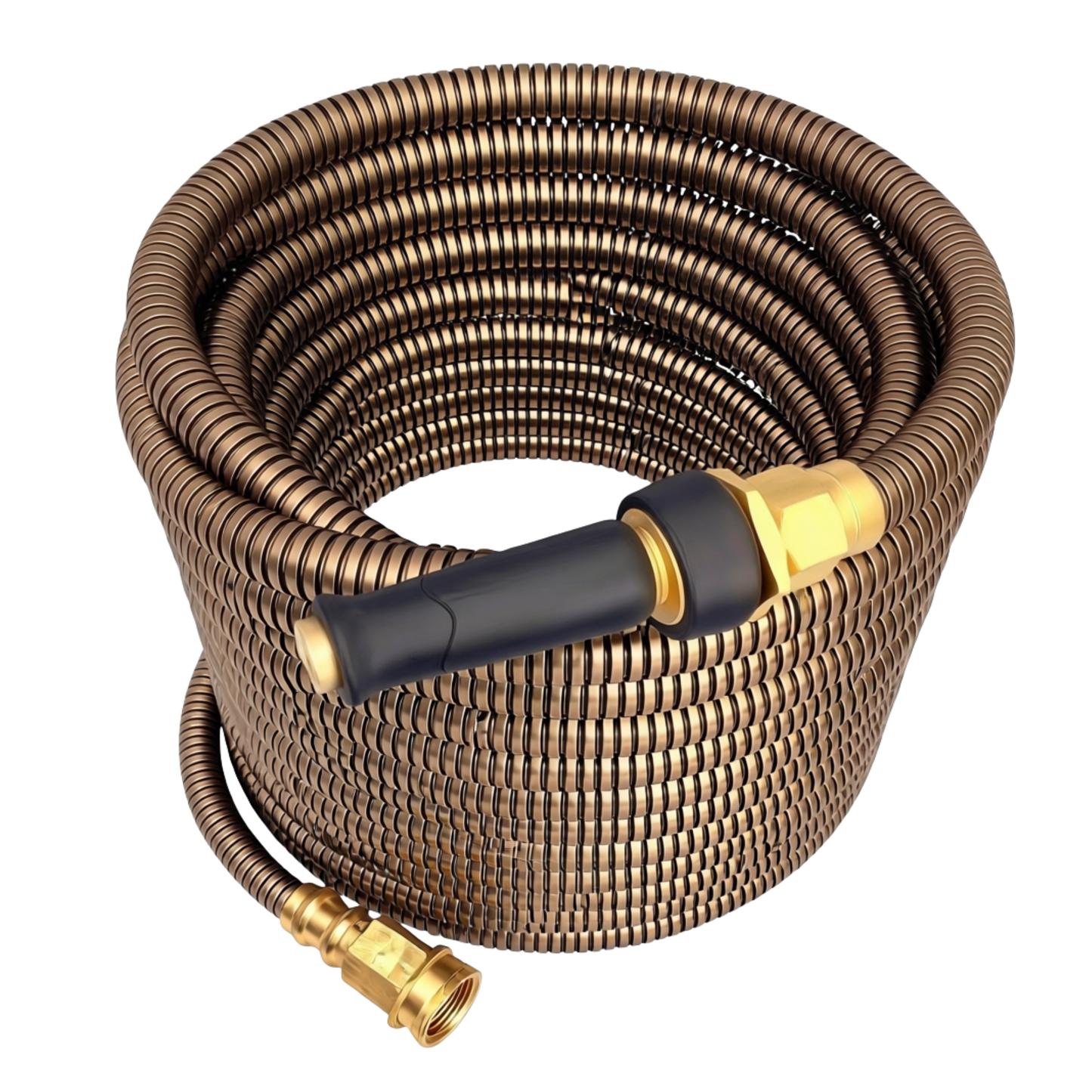 100 ft Metal Water Hose with Brass Nozzle – Stainless Steel Garden Hose