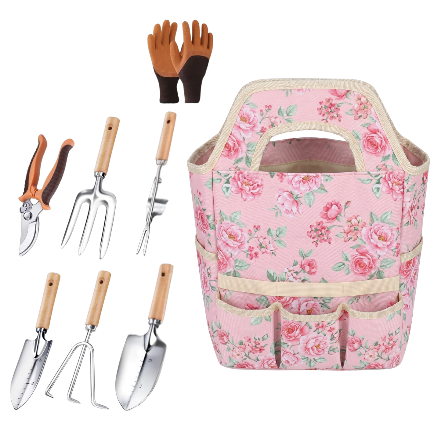 6-Piece Hand Tool Set for Gardening with Tote Bag in Stainless Steel