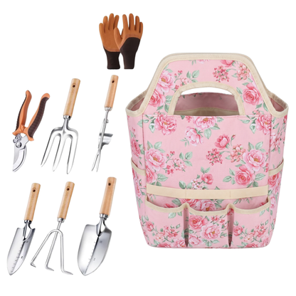 6-Piece Hand Tool Set for Gardening with Tote Bag in Stainless Steel