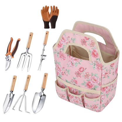 6-Piece Hand Tool Set for Gardening with Tote Bag in Stainless Steel