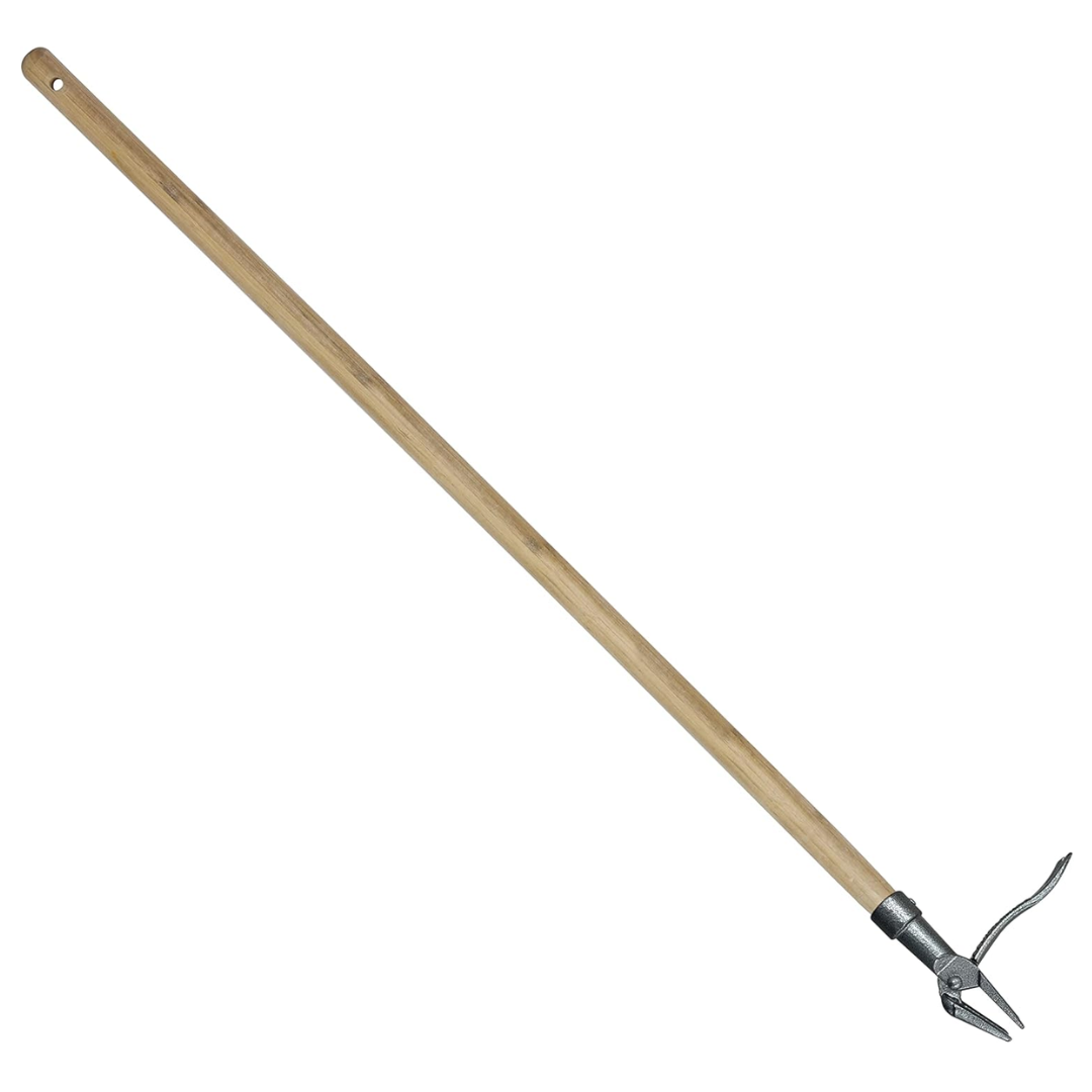 Bamboo-Handled Stand-Up Weeding Tool with 4-Claw Steel Head