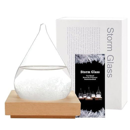 Teardrop Crystal Storm Glass Weather Predictor with Wooden Stand