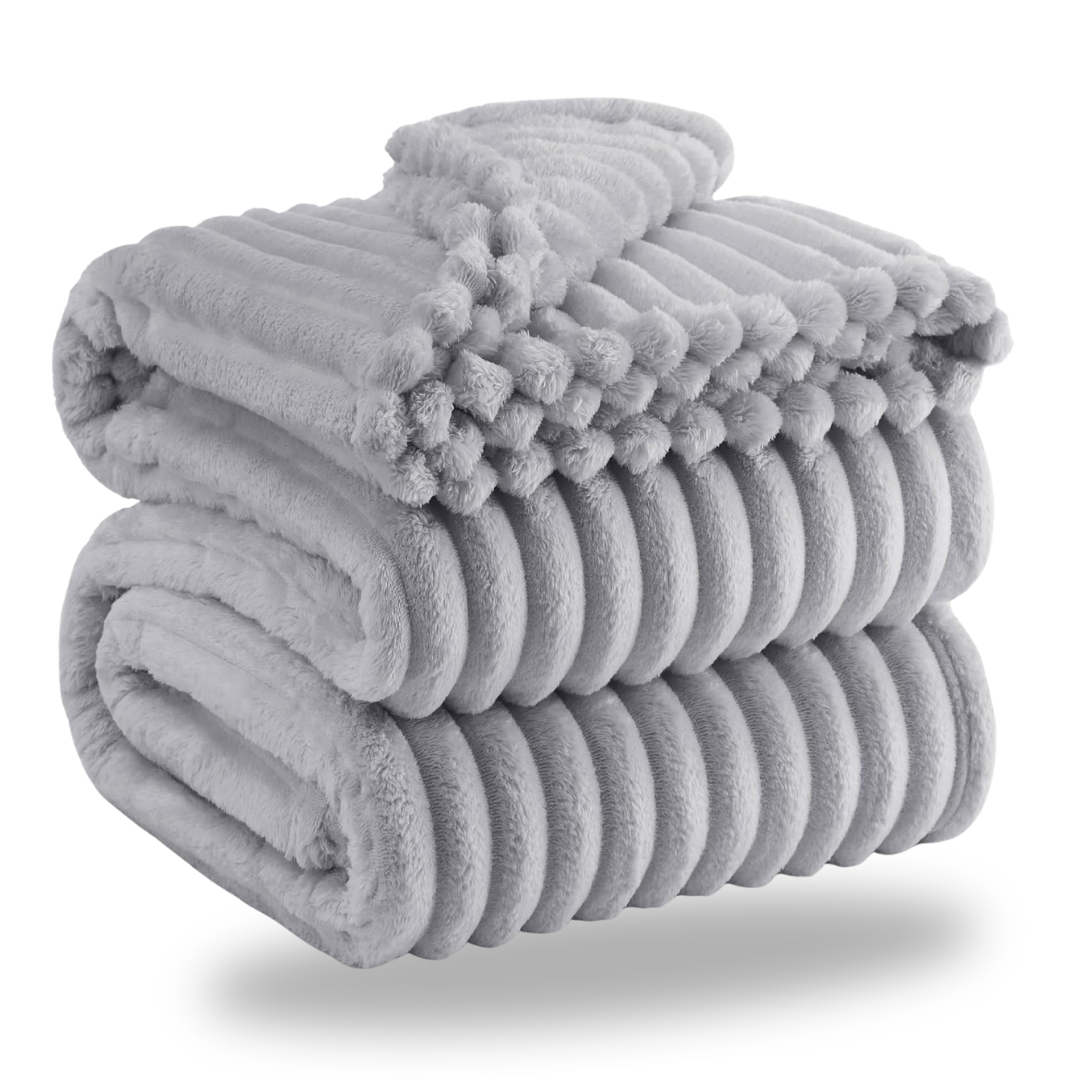 Soft Microfiber Fleece Blanket with Stripes, Machine Washable