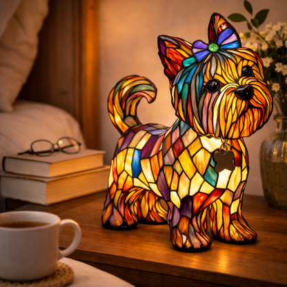 Artistic LED Table Lamp with Canine Stained Glass Design