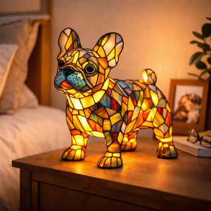Artistic LED Table Lamp with Canine Stained Glass Design