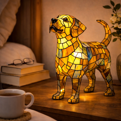 Artistic LED Table Lamp with Canine Stained Glass Design