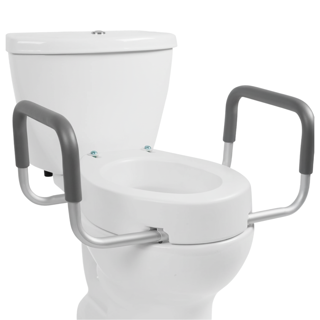 Elevated Toilet Seat with Grips for Seniors - Compatible with Elongated Toilets