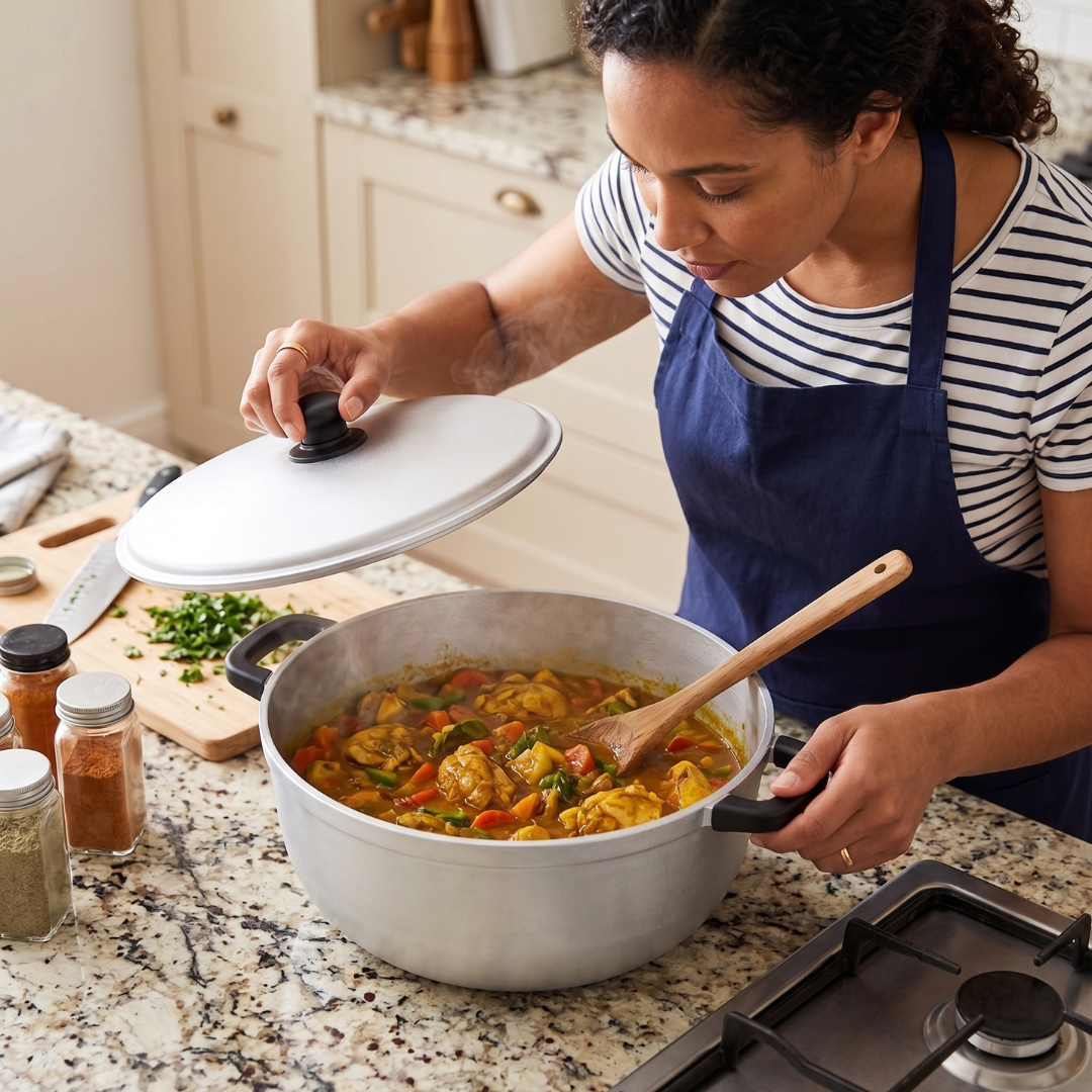 Aluminum Cooking Pot with Lid for Rice, Soups, and Stews