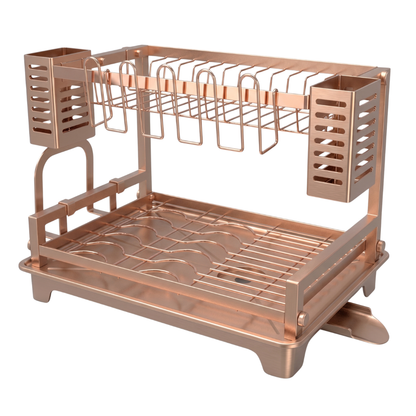 Dish Drying Rack with Two Tiers, Drainboard, and Utensil Holders