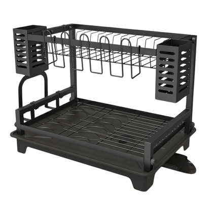 Dish Drying Rack with Two Tiers, Drainboard, and Utensil Holders