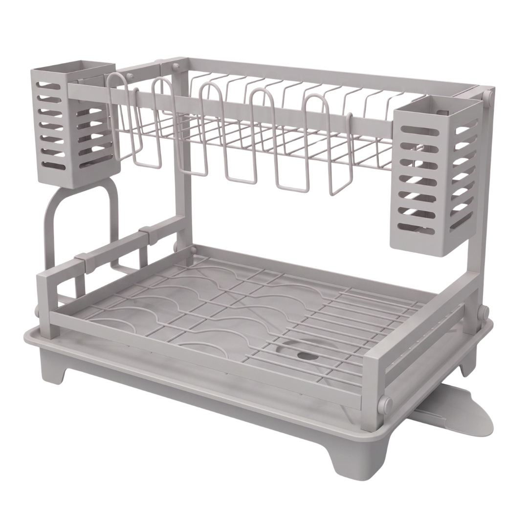 Dish Drying Rack with Two Tiers, Drainboard, and Utensil Holders