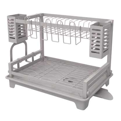 Dish Drying Rack with Two Tiers, Drainboard, and Utensil Holders