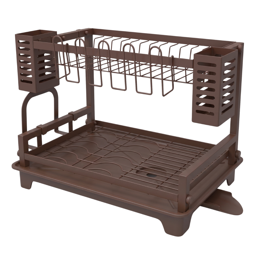 Dish Drying Rack with Two Tiers, Drainboard, and Utensil Holders