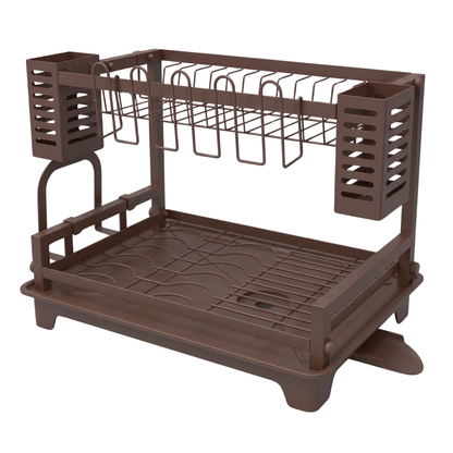 Dish Drying Rack with Two Tiers, Drainboard, and Utensil Holders