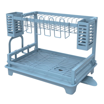 Dish Drying Rack with Two Tiers, Drainboard, and Utensil Holders