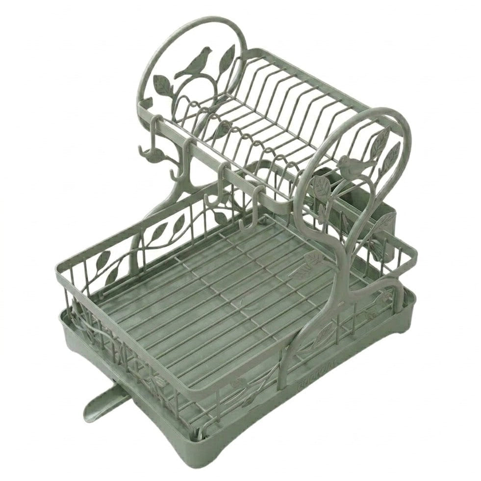 Metal Dish Drying Rack with Drain Board and Cup Holders – Two-Tier Design