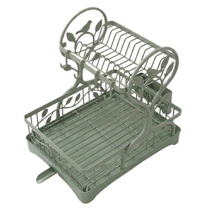 Metal Dish Drying Rack with Drain Board and Cup Holders – Two-Tier Design