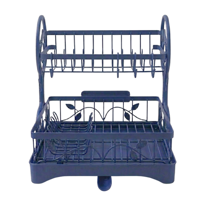 Metal Dish Drying Rack with Drain Board and Cup Holders – Two-Tier Design